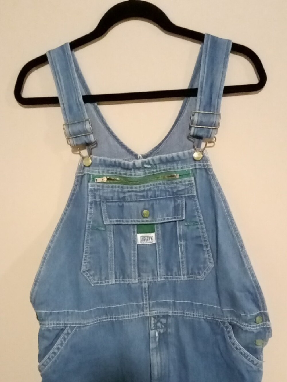 Vintage/Y2K 1912 Liberty Blue Denim Overalls with Green Trim W 21" I 29" Body 25 - Picture 3 of 13